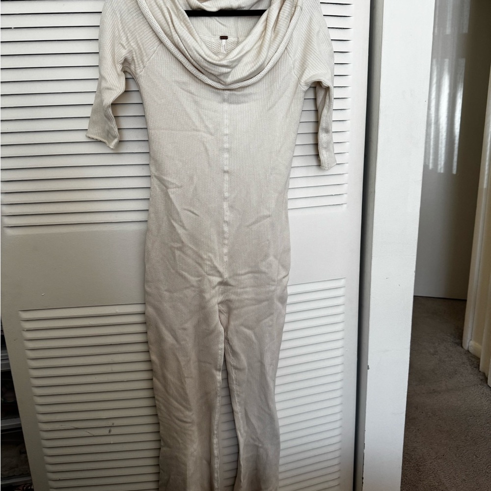 Free People Cream Knit Jumpsuit with Cowl Detail